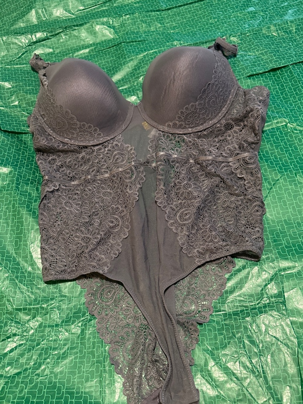 Lace Longline Bustier Bodysuit - Gray
